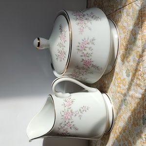 Rococo Revival Goddess Fine China April Rose Japan Sugar Bowl Lid & Creamer